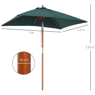 Ombrellone da Giardino 2x1.5 m Inclinabile Verde
