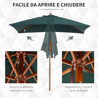 Ombrellone da Giardino 2x1.5 m Inclinabile Verde