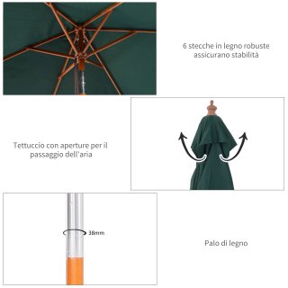 Ombrellone da Giardino 2x1.5 m Inclinabile Verde
