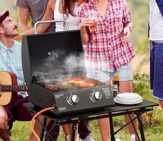 Barbacoa da Tavolo a Gas Pieghevole con 2 Bruciatori