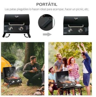Barbacoa da Tavolo a Gas Pieghevole con 2 Bruciatori