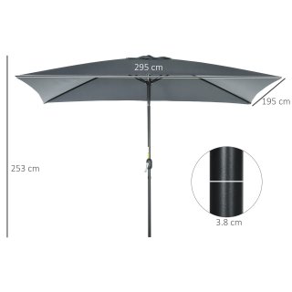 Ombrellone Rettangolare 2x3 m con Manovella Grigio