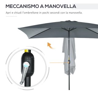 Ombrellone Rettangolare 2x3 m con Manovella Grigio