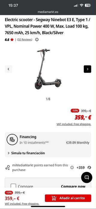 Segway Ninebot E3 e + Casco + Candado