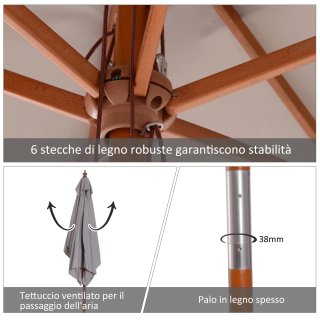 Ombrellone Giardino Inclinabile 2x1.5 m Grigio