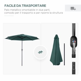 Ombrellone da Giardino 3x2.5 m Inclinabile Verde