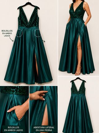 Vestido fiesta Evassé Costura verde lentejuelas