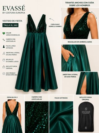 Vestido fiesta Evassé Costura verde lentejuelas