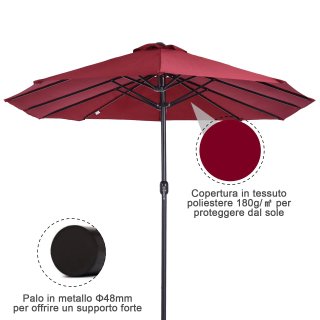 Ombrellone da Giardino Doppio Rosso 455x265x238cm