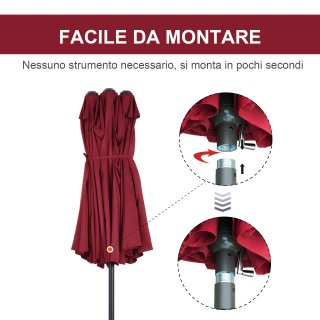 Ombrellone da Giardino Doppio Rosso 455x265x238cm