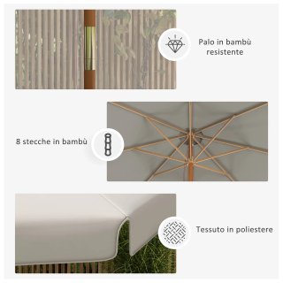 Ombrellone Giardino Doppio Tettuccio Bambù Grigio