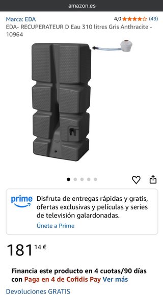 Depósito de Agua 310L EDA Gris Antracita.