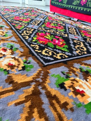 Tappeto Kilim Lana Nero e Rosa