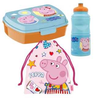 Conjunto Peppa Pig: Fiambrera, Botella y Saco