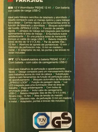 Atornillador Parkside 12V con batería y cable USB-