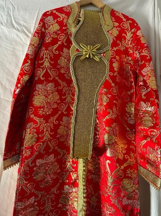 Caftán Marroquí Vintage Rojo y Dorado