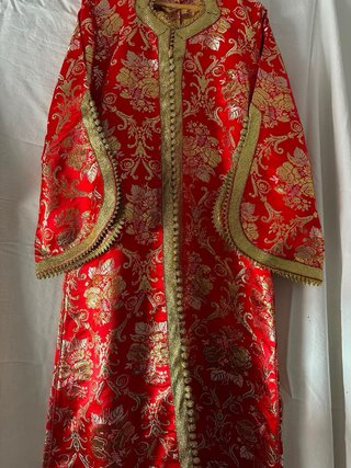 Caftán Marroquí Vintage Rojo y Dorado