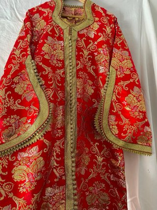 Caftán Marroquí Vintage Rojo y Dorado