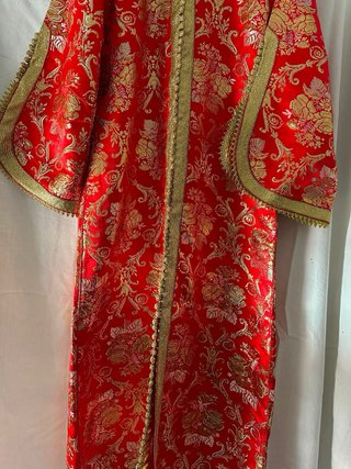 Caftán Marroquí Vintage Rojo y Dorado