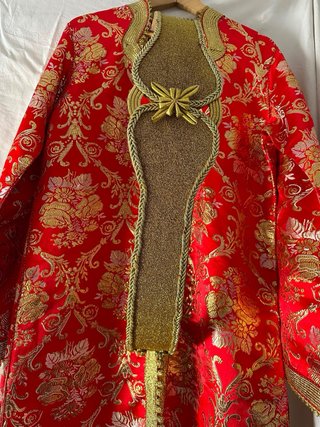 Caftán Marroquí Vintage Rojo y Dorado
