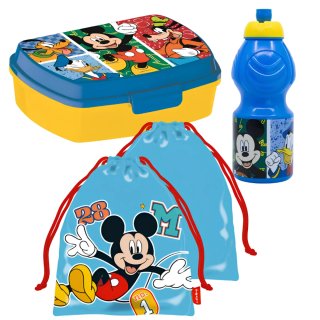 Conjunto Mickey Mouse: Fiambrera, Botella y Saco