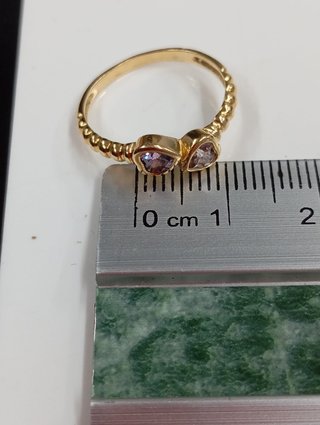 Anillo Oro 18K Corazón Rosa y Blanco