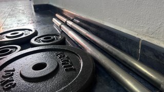 Lote de barras y discos de musculación