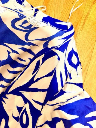 Kimono Largo Satinado Estampado Azul Blanco