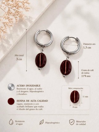 Pendientes aro con colgante grano café