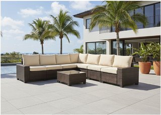 Sofá Exterior Ratan 7 Piezas Beige/Gris