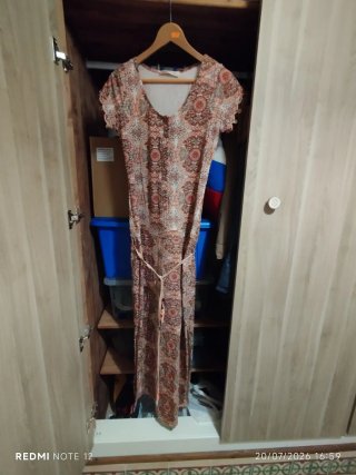 Vestido étnico estampado,tonos salmon, largo mujer