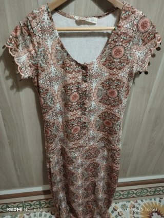 Vestido étnico estampado,tonos salmon, largo mujer