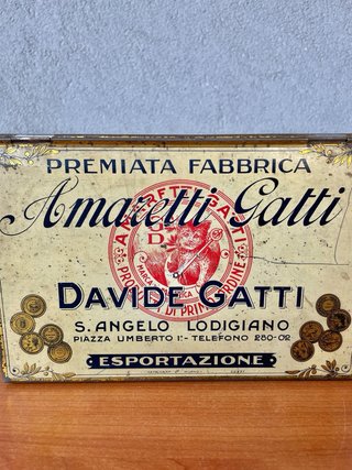 Scatola Latta vintage Amaretti Gatti anni 40 Italy