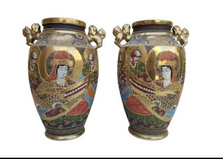Coppia vasi orientali ceramica Satsuma Imperiale