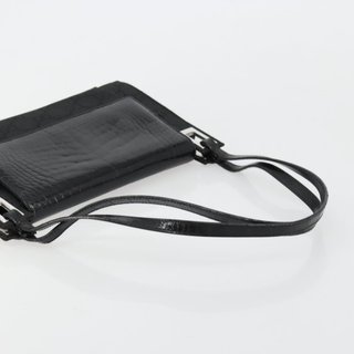 GUCCI Shoulder Bag Embossed leather Black Silver