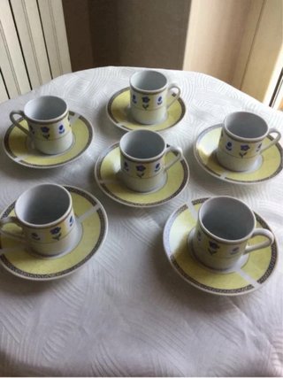 Set 2 completi tazzine caffè blu/bianche Vintage