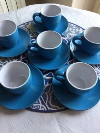 Set 2 completi tazzine caffè blu/bianche Vintage