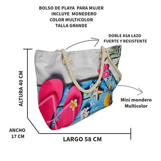 Bolsa de Playa Grande Estampado + Monedero Nuevo