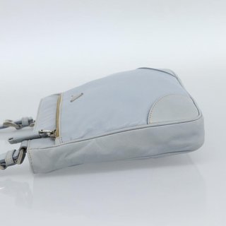 PRADA Shoulder Bag Leather Light Blue Silver Auth
