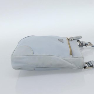 PRADA Shoulder Bag Leather Light Blue Silver Auth
