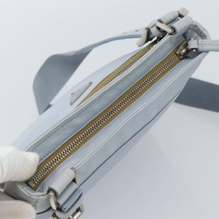 PRADA Shoulder Bag Leather Light Blue Silver Auth