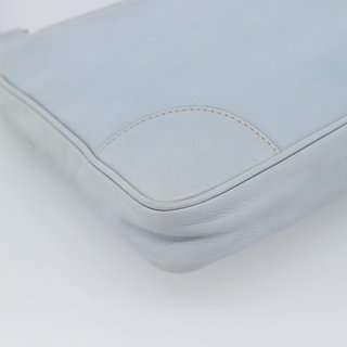 PRADA Shoulder Bag Leather Light Blue Silver Auth