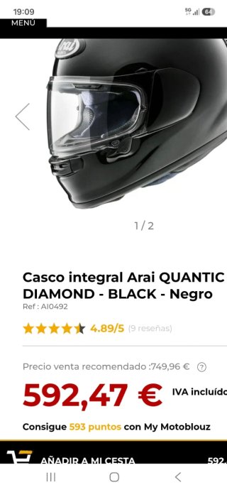 Casco Arai Quantic Negro Brillante.talla M-L