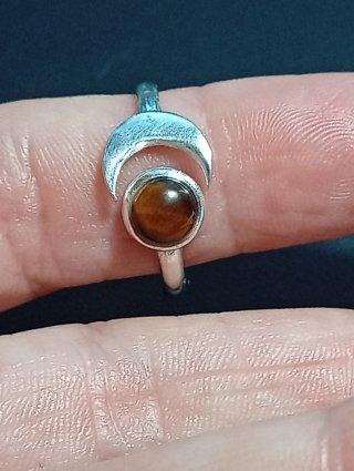 Anillo Plata Ley Luna y Ojo de Tigre Ajustable