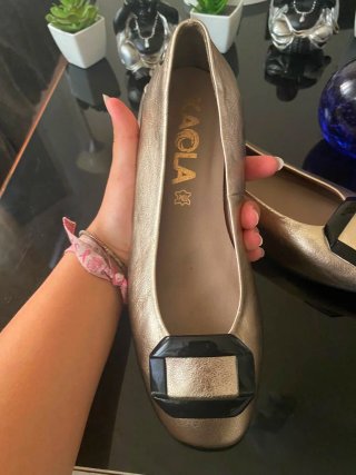 Bailarinas Koala Piel Doradas Hebilla Negra