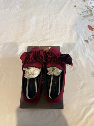 Bailarinas Zara Terciopelo Burdeos Lazada