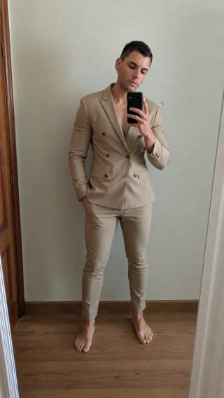 Traje de hombre beige doble abotonadura