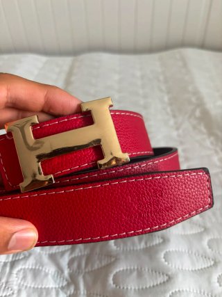 Cinturón Hermès H Hebilla Dorada Rojo