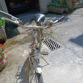 Bicicleta antigua verde para restaurar