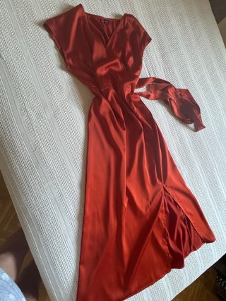 Vestido largo satinado naranja/rojo